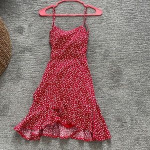 Princess Polly red floral mini dress with open tie back